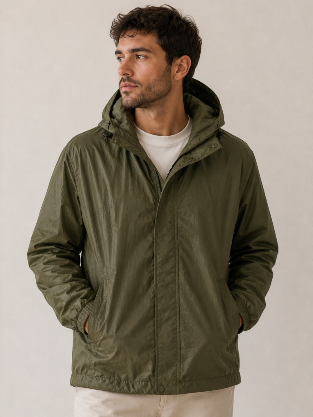 33,000ft Olive Green Lightweight Hooded Rain Jacket Size Large
